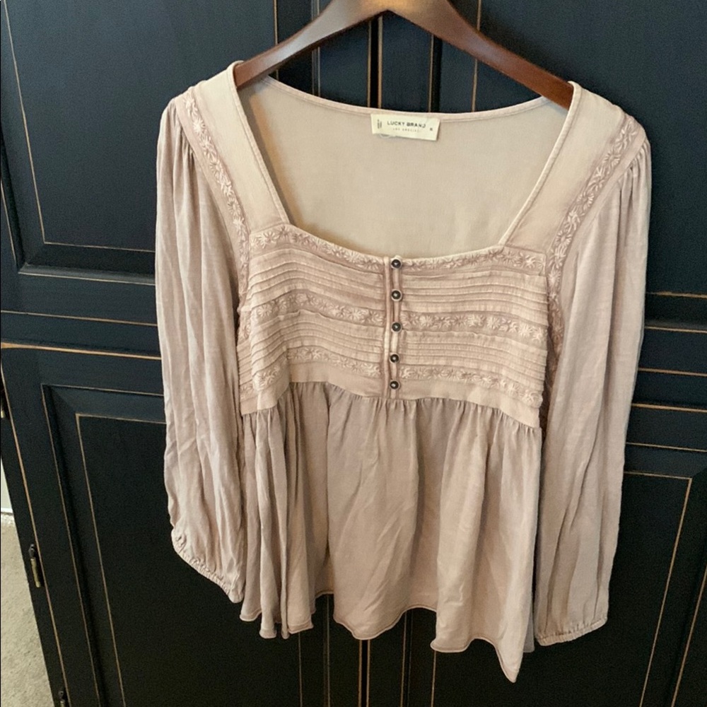 Lucky Brand Cream Flutter Sleeve Blouse